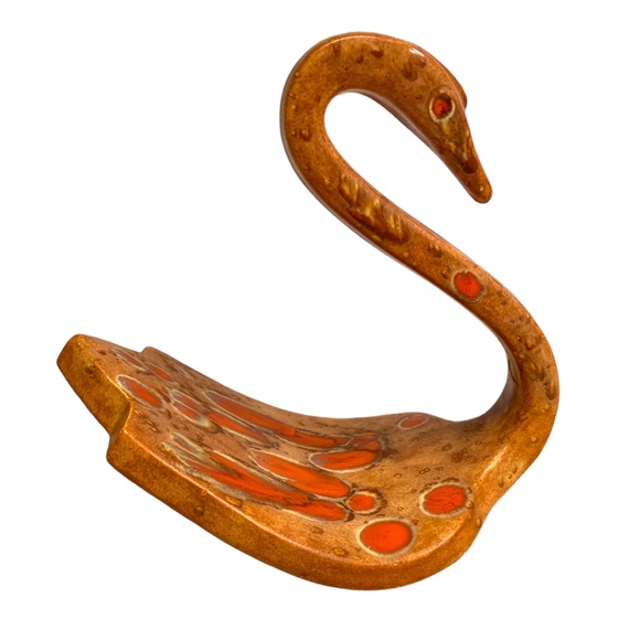 VTG 70s Retro MCM Spotted Orange Ceramic Swan Guest Towel Holder Vanity Decor - Picture 3 of 7